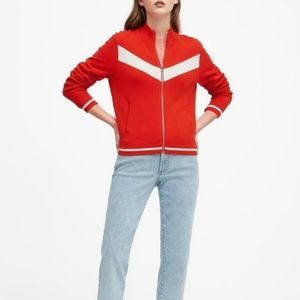 Banana Republic Hot Red White Chevron Track Knit Sweater Zip Cardigan Medium NWT